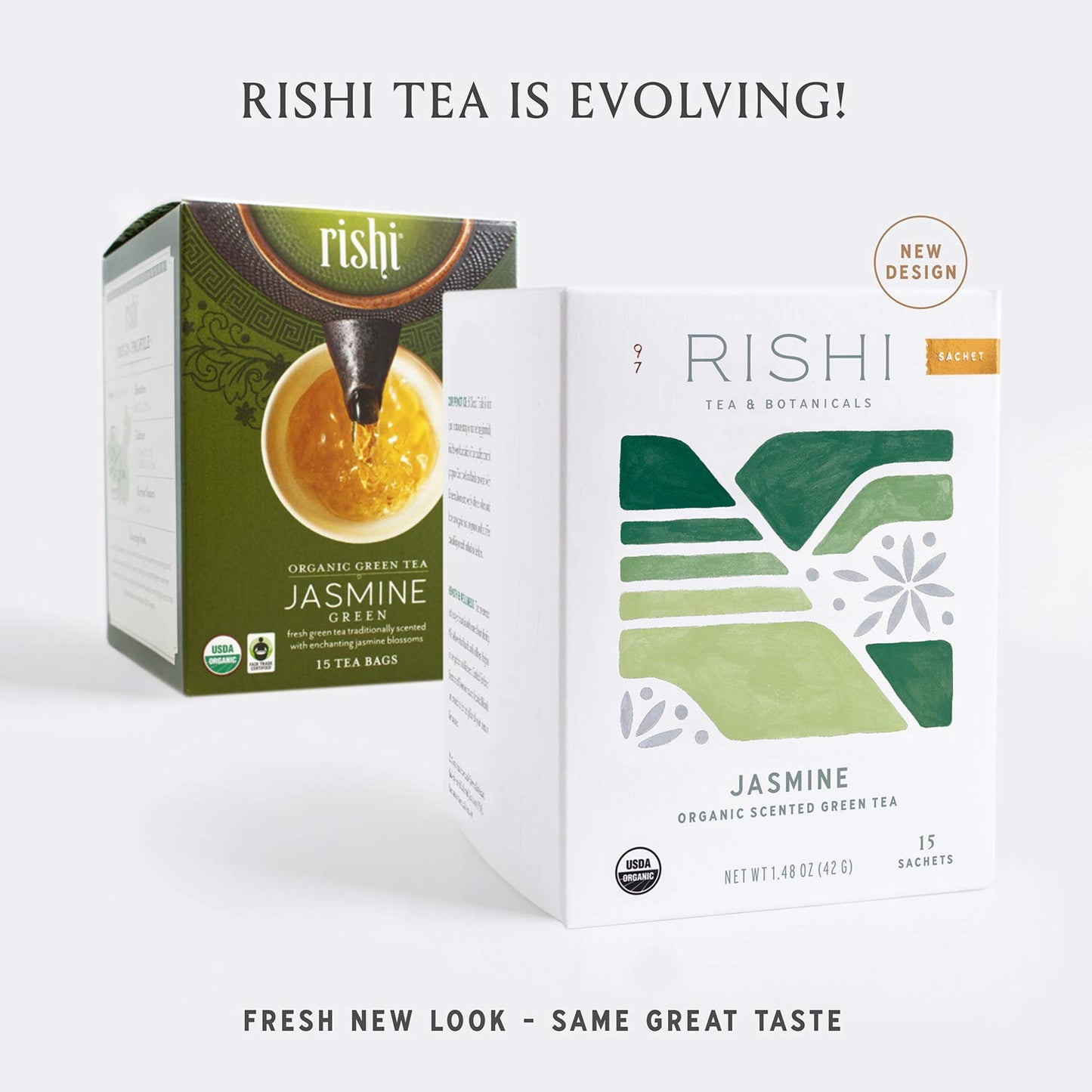 Rishi Tea Jasmine Green Tea, Organic Herbal Tea Bags, 2-Pack - Contains Caffeine, USDA Certified, Floral Aroma & Taste, 15 Sachets in Each, Direct