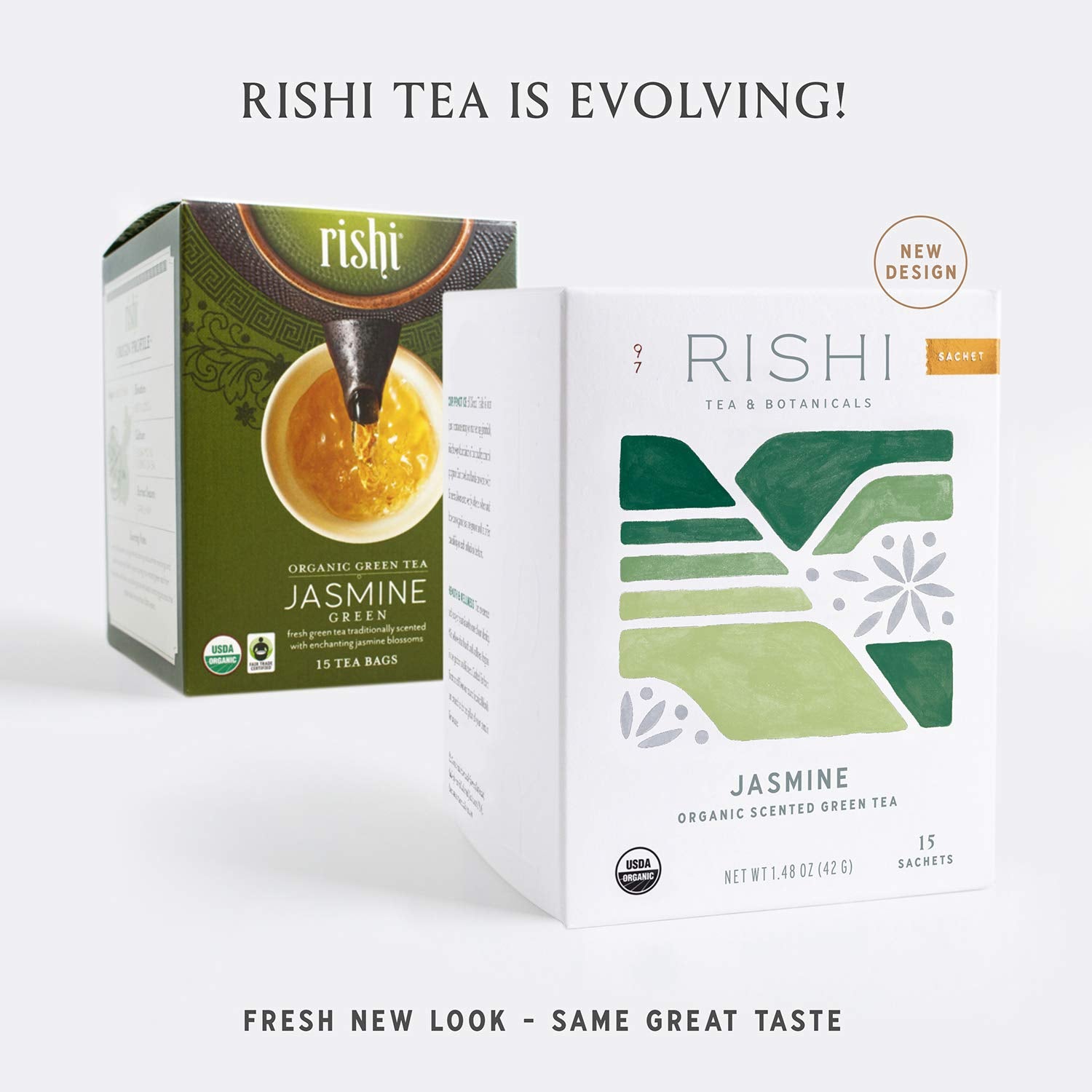 Rishi Tea Jasmine Green Tea, Organic Herbal Tea Bags, 2-Pack - Contains Caffeine, USDA Certified, Floral Aroma & Taste, 15 Sachets in Each, Direct