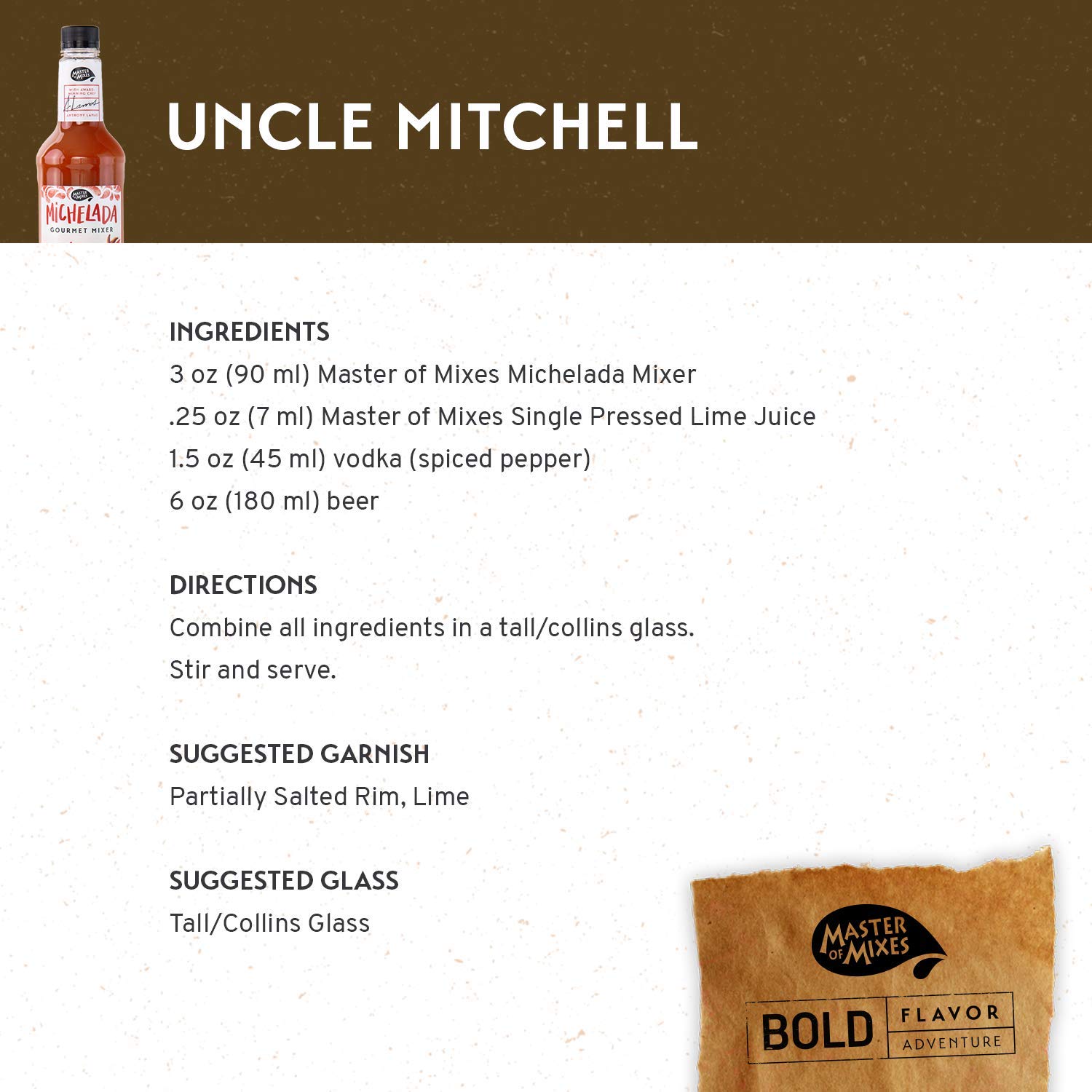 Master of Mixes Michelada Drink Mix, Ready To Use, 1 Liter Bottle (33.8 Fl Oz), Pack of 3