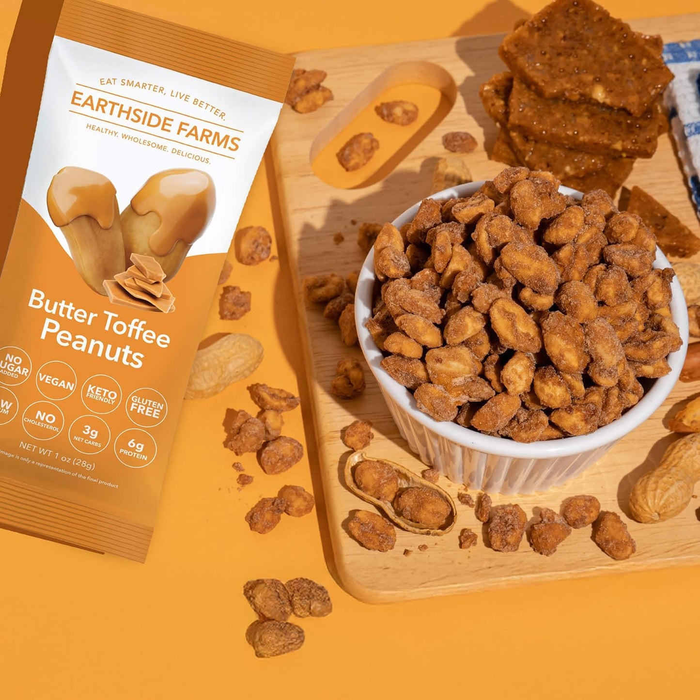 Earthside Farms Butter Toffee Peanuts, 16 Count 1oz Single Serve Snack Packs, No Sugar Added, Keto Friendly, Vegan, Gluten Free, Non GMO, Low Carb