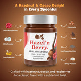 Hazel’n Berry Hazelnut Cacao Spread with Freeze-Dried Raspberries, Creamy Chocolate Hazelnut Spread, No Palm Oil, Breakfast Favorite 12.34 oz Jar