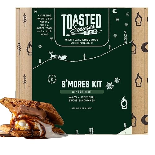 Toasted S'mores Bar Winter Mint Artisan S'mores Kit, Contains Dark Mint Chocolate Squares, Spiced Graham Crackers, and Vanilla Marshmallows, Pack of 4