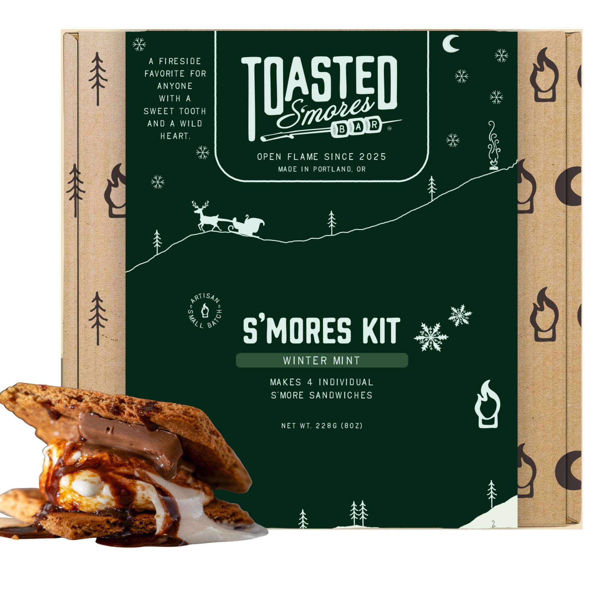 Toasted S'mores Bar Winter Mint Artisan S'mores Kit, Contains Dark Mint Chocolate Squares, Spiced Graham Crackers, and Vanilla Marshmallows, Pack of 4