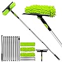 Professional 152" Window Squeegee Cleaner Tool with Extension Pole, 2-in-1 Squeegee for Window Cleaning Kit with Scrubber and Rotating Head, Window