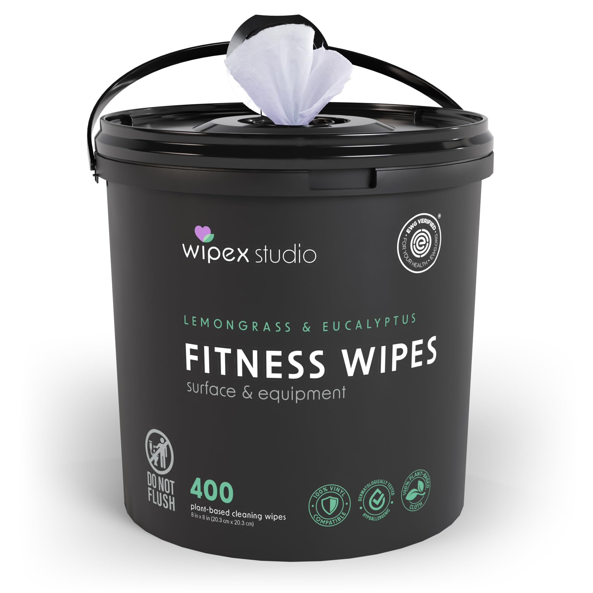 Wipex Yoga Mat Cleaner Wipes, EWG Verified, 400 Ct Plant-Based Lemongrass, Eucalyptus & Vinegar Wipes for Gym & Fitness Equipment & All Purpose Gym