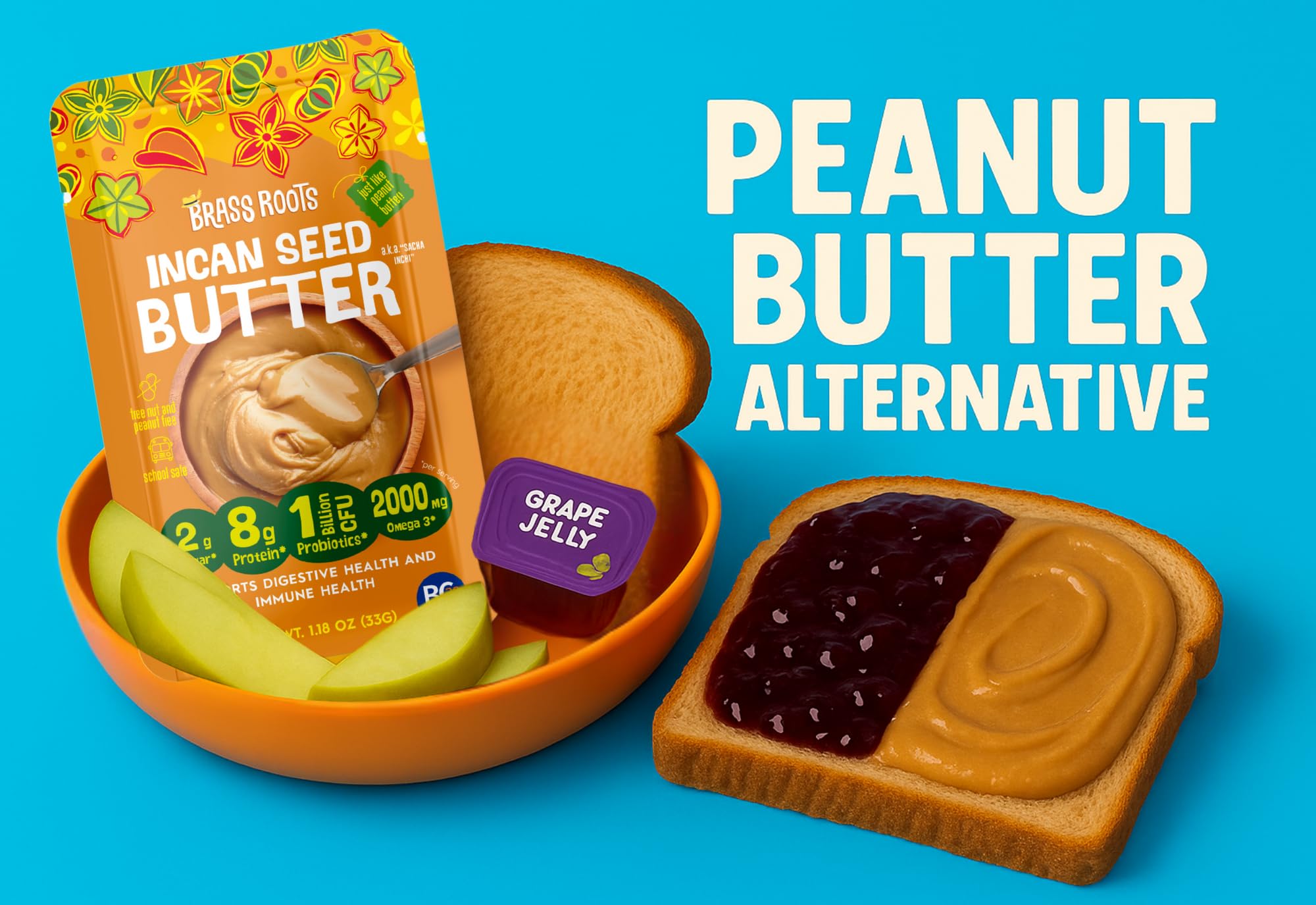 Brass Roots - Incan Seed Butter - Single Serving Grab n Go (10 Pack) - Peanut Butter Alternative - School Safe - Top 9 Allergy Free - Supports Gut