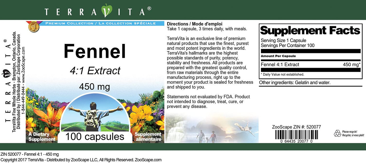Fennel 4:1-450 mg (100 Capsules, ZIN: 520077) - 3 Pack