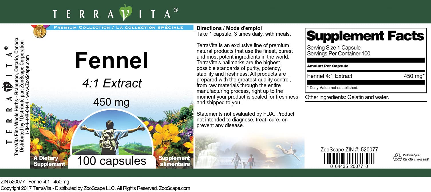 Fennel 4:1-450 mg (100 Capsules, ZIN: 520077) - 3 Pack