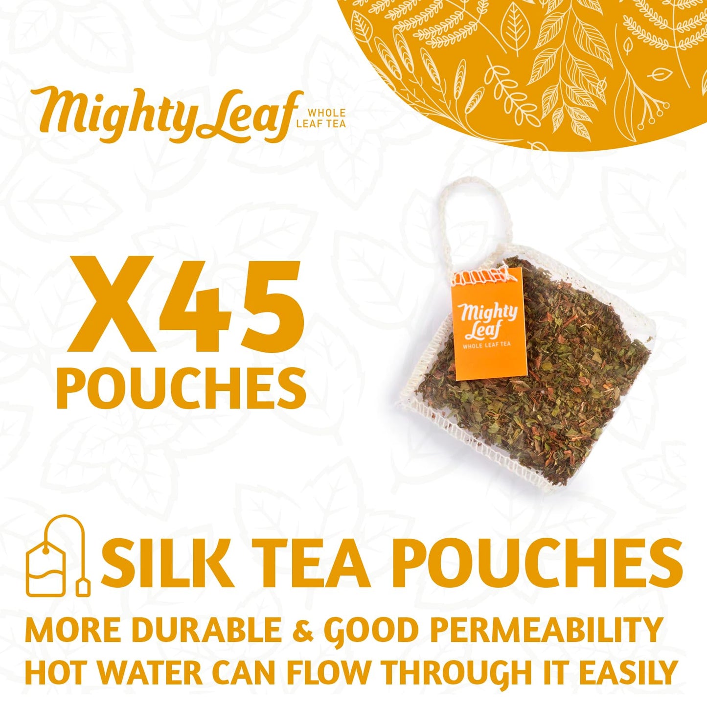 Mighty Leaf Organic Tea, Mint Melange, 15-Count Whole Leaf Pouches 1.32 Oz (Pack of 3)