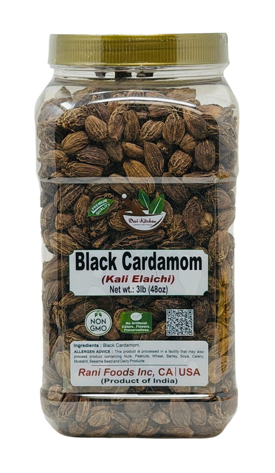 Desi Kitchen Black Cardamom (Kali Elaichi) - 3lb (48 oz) | Whole Pods | Premium Quality | Non-GMO | No Artificial Colors or Preservatives | Product