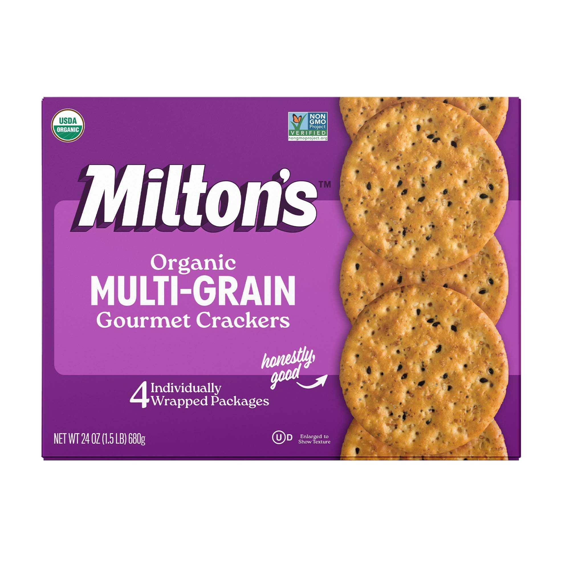 Milton's Organic Crackers, Multi-Grain - Certified Organic, Non-GMO Project Verified, Kosher, Made With 4 Whole Grains & 3 Seeds, Great