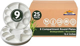 Rani 9 Compartment Round Biodegradable Divided Plates, Pack of 25 ~ Party, Thali, Buffet | Disposable & Eco-Friendly | Heavy-Duty Sturdy Paper Bagasse