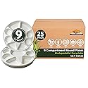 Rani 9 Compartment Round Biodegradable Divided Plates, Pack of 25 ~ Party, Thali, Buffet | Disposable & Eco-Friendly | Heavy-Duty Sturdy Paper Bagasse