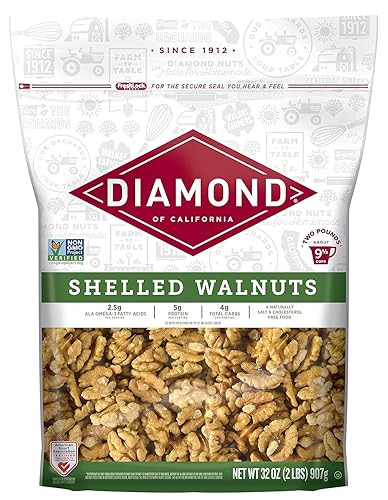 Diamond of California Shelled Walnut Halves and Pieces, Pre-Shelled Raw Walnuts for Baking, Snacking and Salads, 32 oz.
