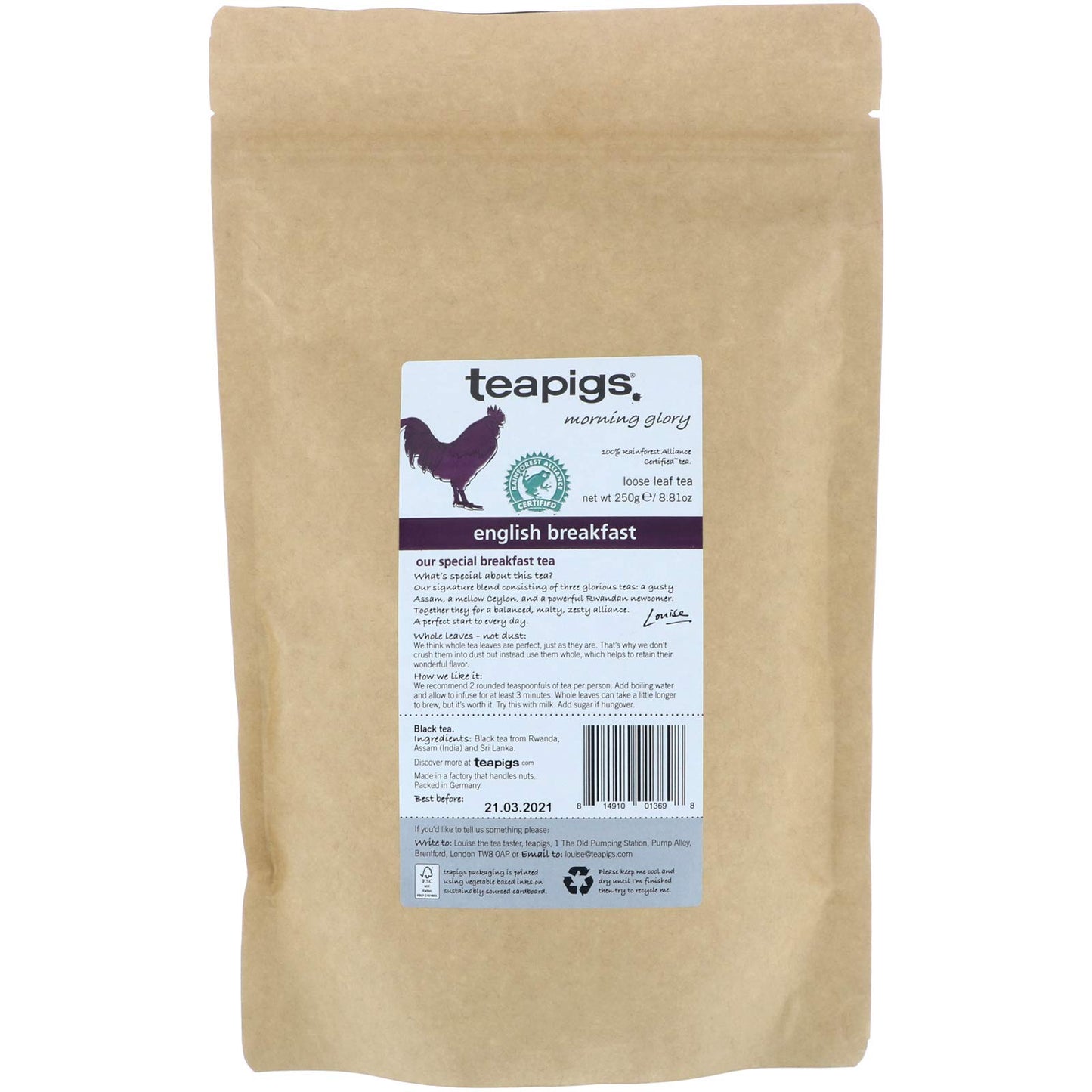 Teapigs English Breakfast Black Loose Tea Made With Whole Tea Leaves, Natural Ingredients, Non-GMO, Bold Morning Flavor – 1 Pack of 250g Loose Tea