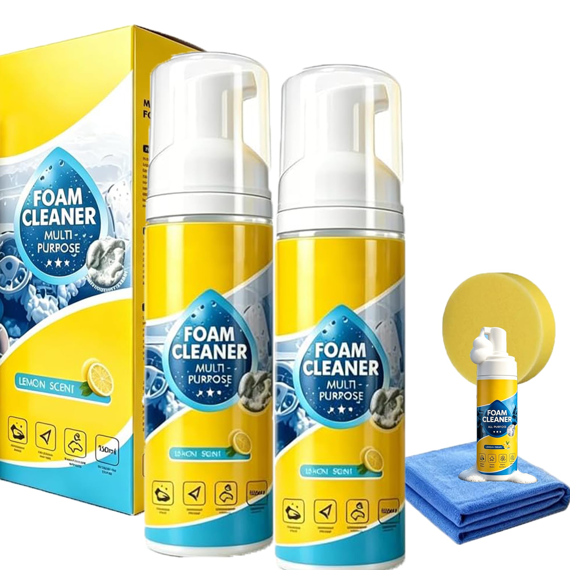 Benicabaly 4-in-1 Multi Enzyme Foam Cleaner Lemon Scent, No Rinse All Purpose Stain Remover, Car Interior Cleaner for Seat Upholstery Sofa Kitchen