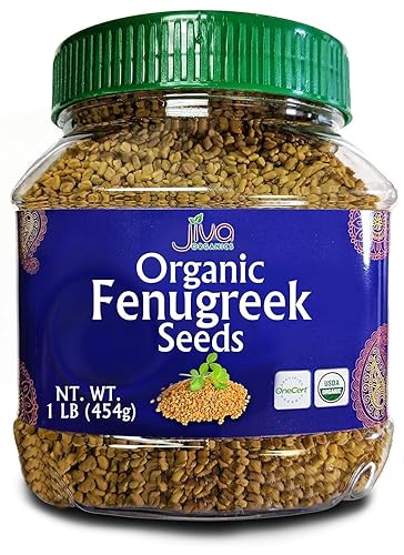 Jiva Organics Organic Fenugreek Seeds Whole 1 Pound Jar - Methi Seed for Cooking, Sprouting & Beauty Care