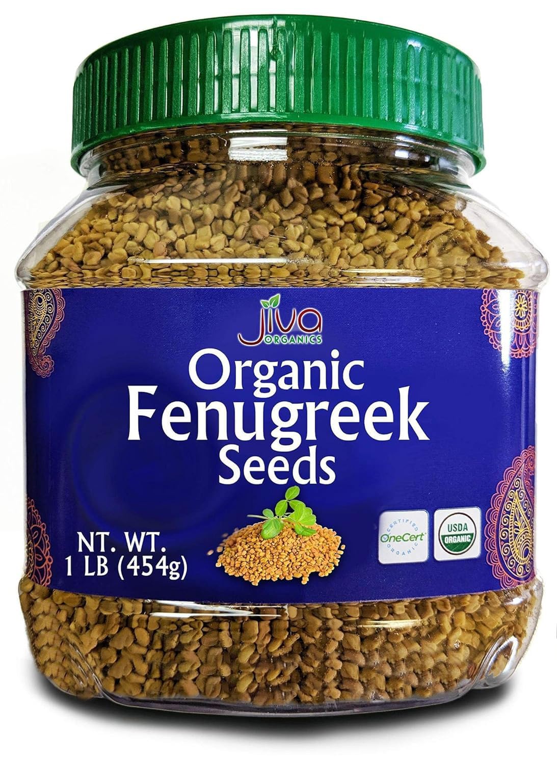 Jiva Organics Organic Fenugreek Seeds Whole 1 Pound Jar - Methi Seed for Cooking, Sprouting & Beauty Care