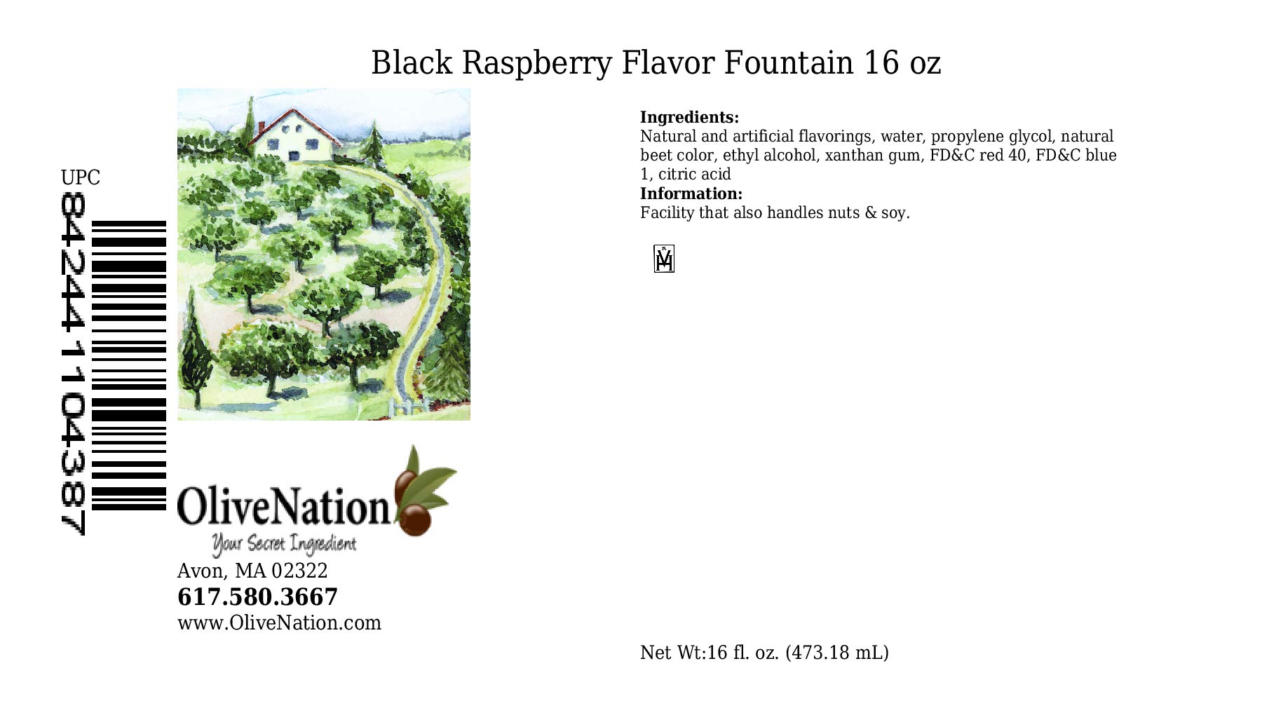 OliveNation Black Raspberry Flavor Fountain, Sugar-Free Water Soluble Beverage Flavoring, Kosher, Gluten Free, Vegan - 16 ounces