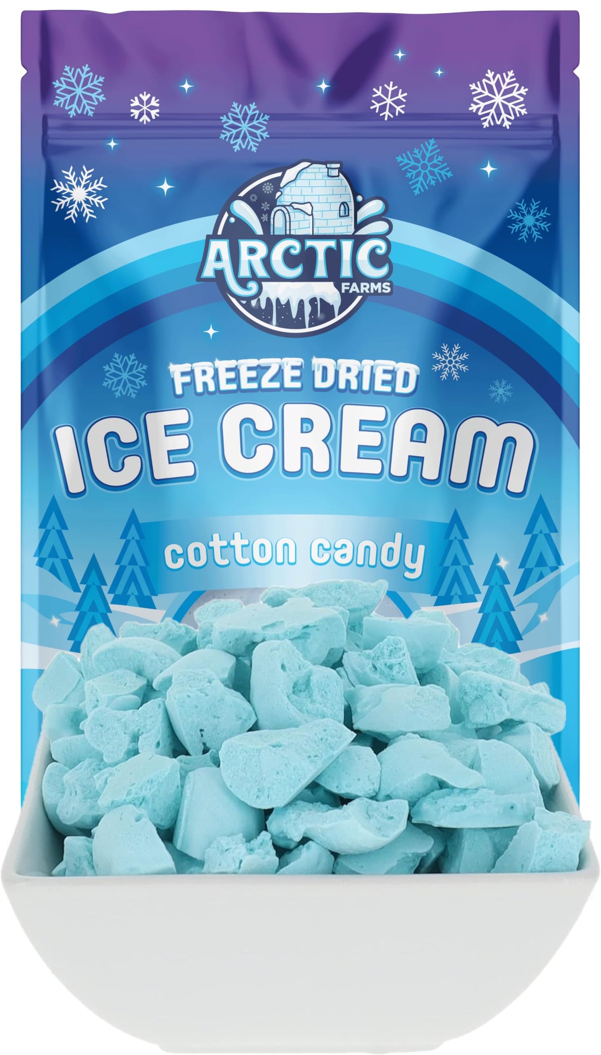 Arctic Farms Freeze Dried Ice Cream Bits Bagged and Boxed - Does Not Melt (Blue Cotton Candy)