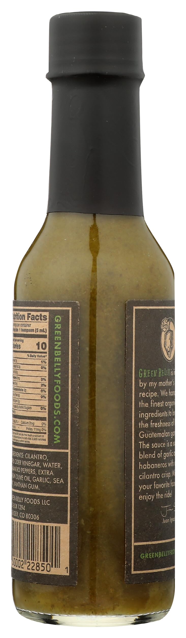 Green Belly Hot Sauce: uses Cilantro, Habanero, Garlic & Organic Apple Cider Vinegar - 5.2oz