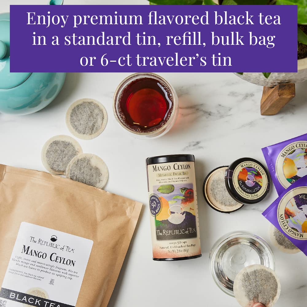 The Republic of Tea Mango Ceylon Metabolic Frolic Tea, 50 Count, Gourmet Gluten-Free Black Tea