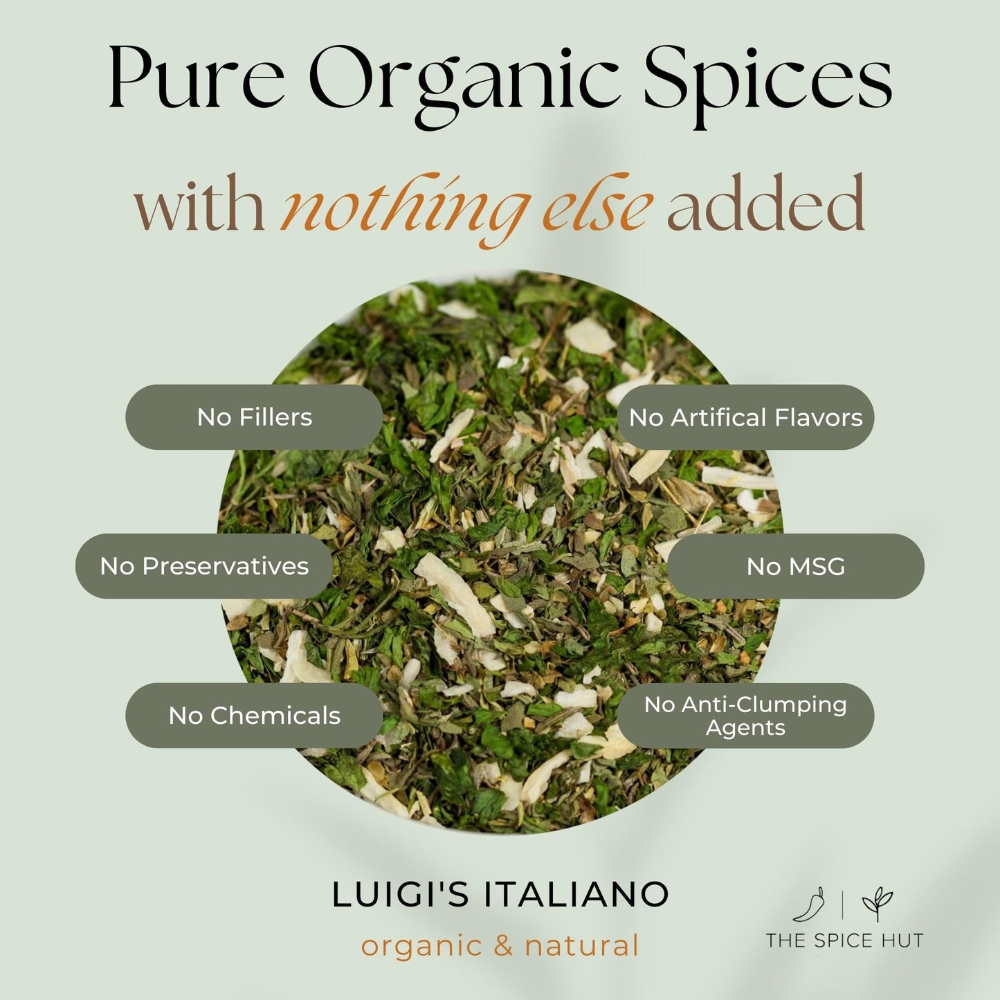 Spice Hut - Modern Italiano Seasoning Mix Organic, No Salt, Luigis Italiano Blend for Cooking Flavorful Mediterranean Food / Pot Roast, Meat, Veggies