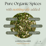 Spice Hut - Modern Italiano Seasoning Mix Organic, No Salt, Luigis Italiano Blend for Cooking Flavorful Mediterranean Food / Pot Roast, Meat, Veggies