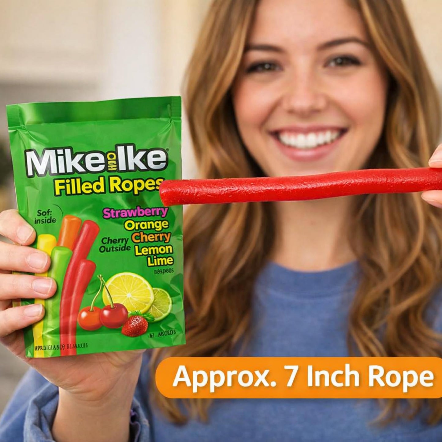 Mike and Ike Filled Licorice Ropes, Assorted Fruit Flavors, Soft and Chewy Candy with Filled Center, 2 Pack