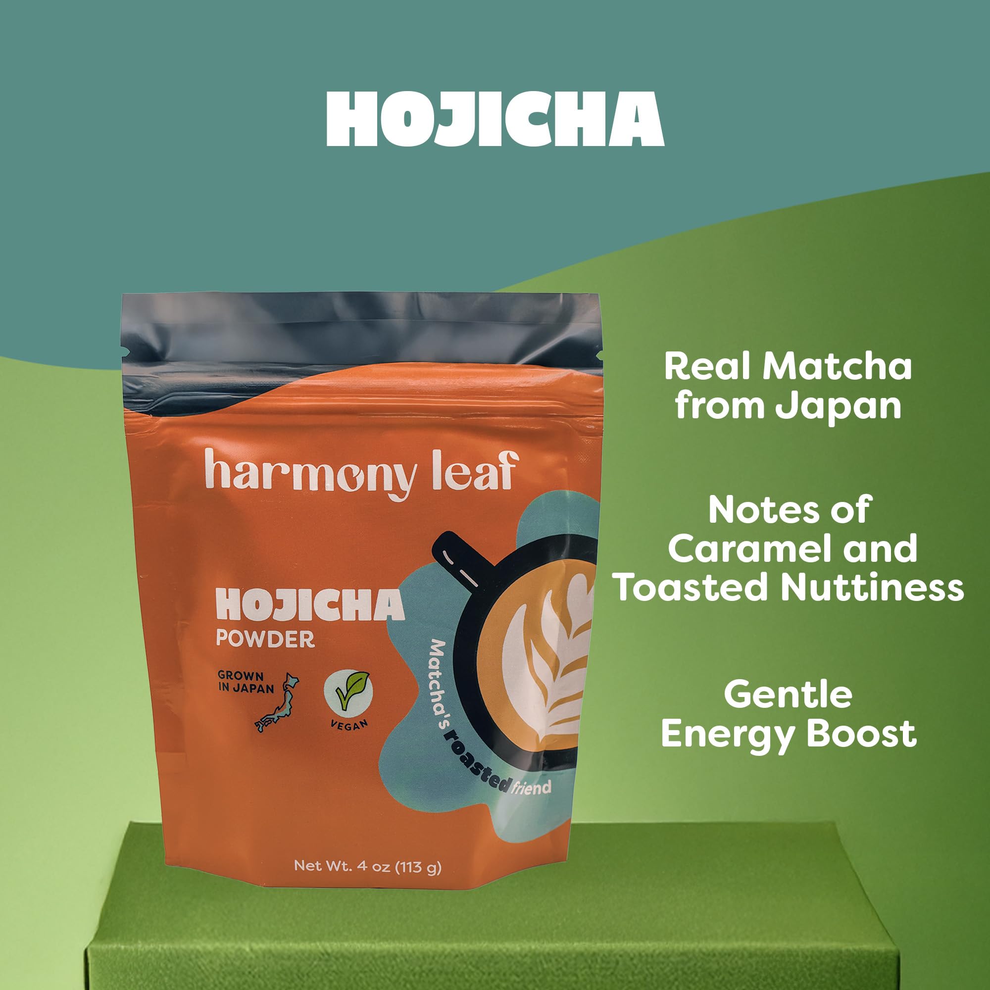 Harmony Leaf Hojicha Green Tea Powder, 4 oz, 50+ Servings, Roasted Green Tea for Lattes and Drinks