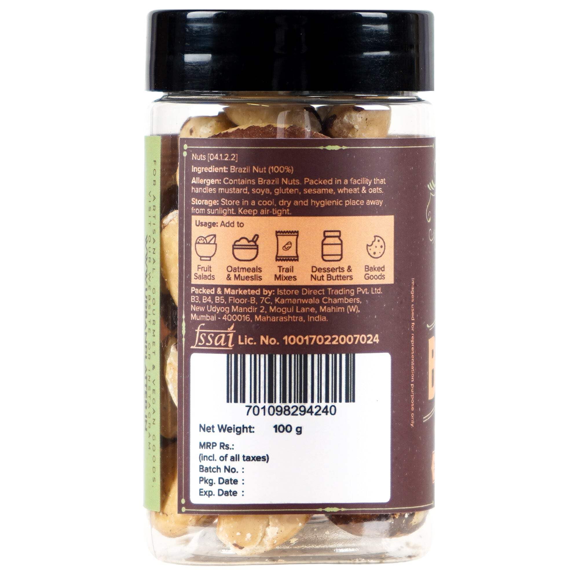 Urban Platter Exotic Raw Brazil Nuts | 3.53 Oz (100g) | Natural, Organic, Fresh, Shelled & Unsalted | Crunchy, Delicious & Healthy Party Snack | Ideal