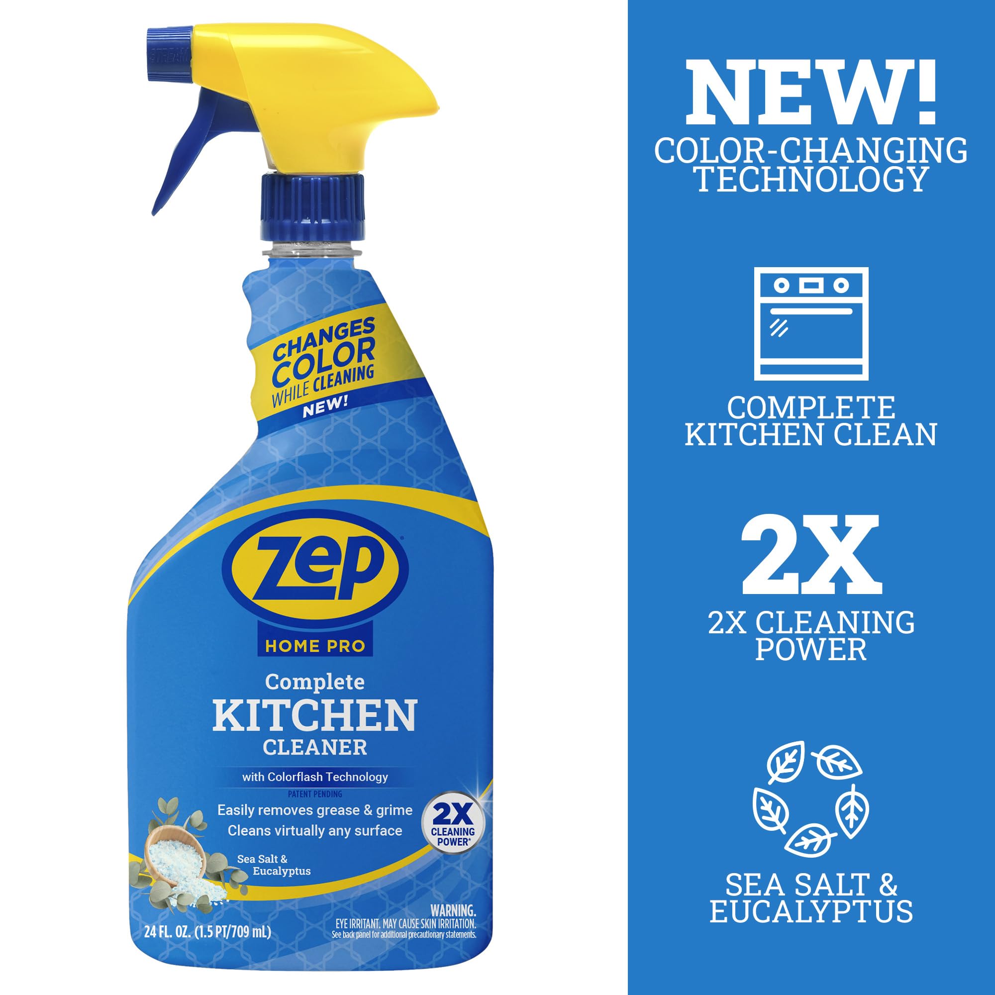 Zep Home Pro Complete Kitchen Cleaner with Color Flash Technology - 24 oz (Pack of 1) - R55206 - Patent Pending Formula Changes Color From Blue