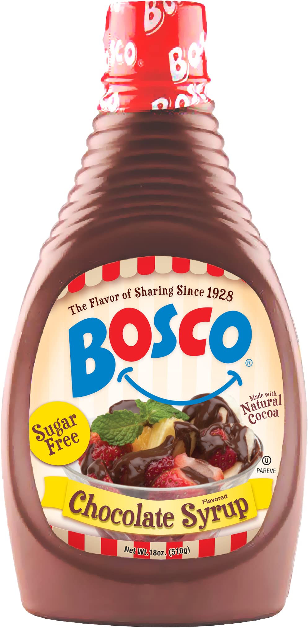 Bosco Sugar Free Chocolate Syrup 18oz | Fat Free, Gluten Free, Made with Natural Cocoa