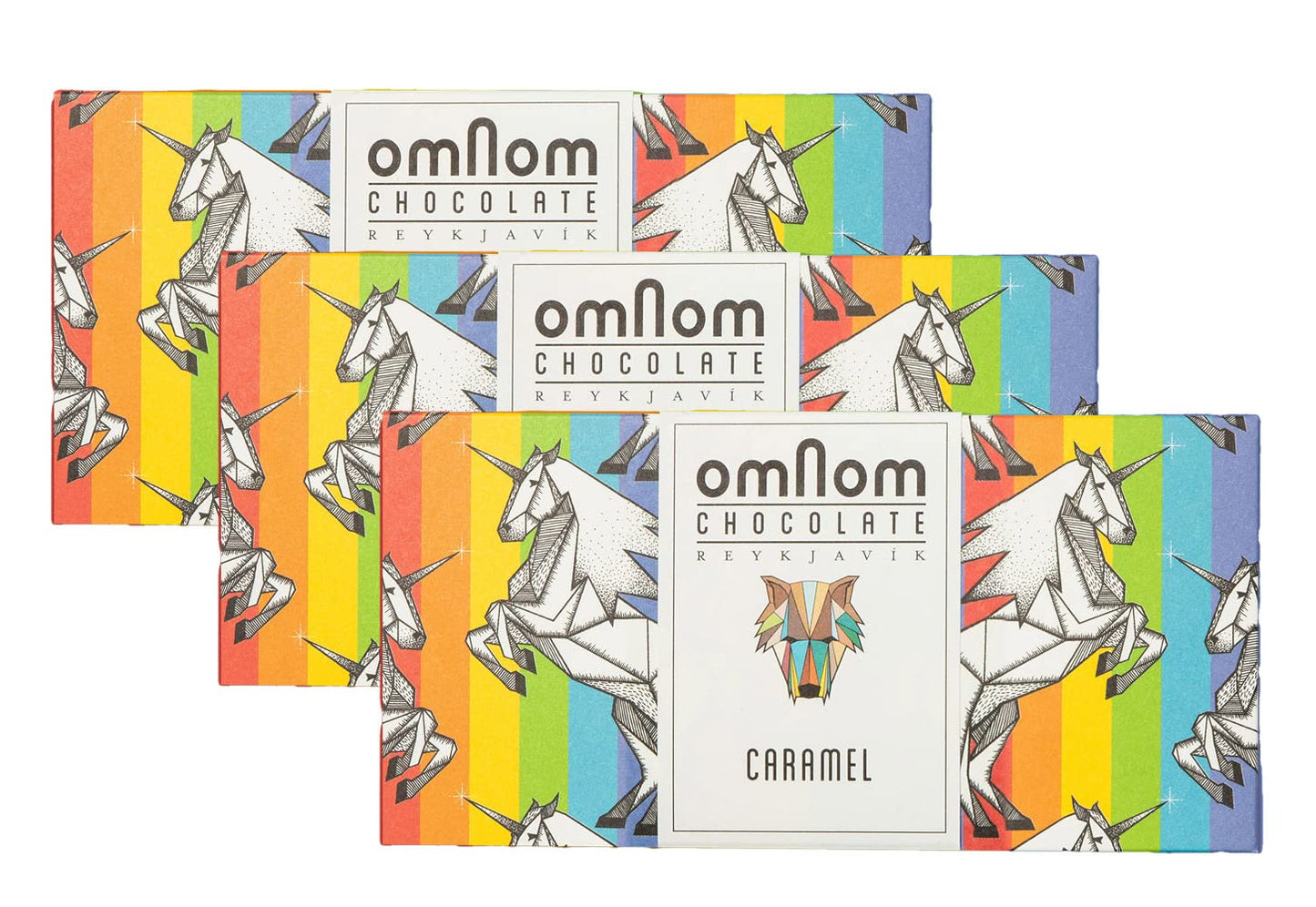 OmNom BIG! Caramel + Milk "Pride Bar" | Icelandic Bean To Bar Chocolate by OMNOM CHOCOLATE REYKJAVIK | 3 x 250g Bar