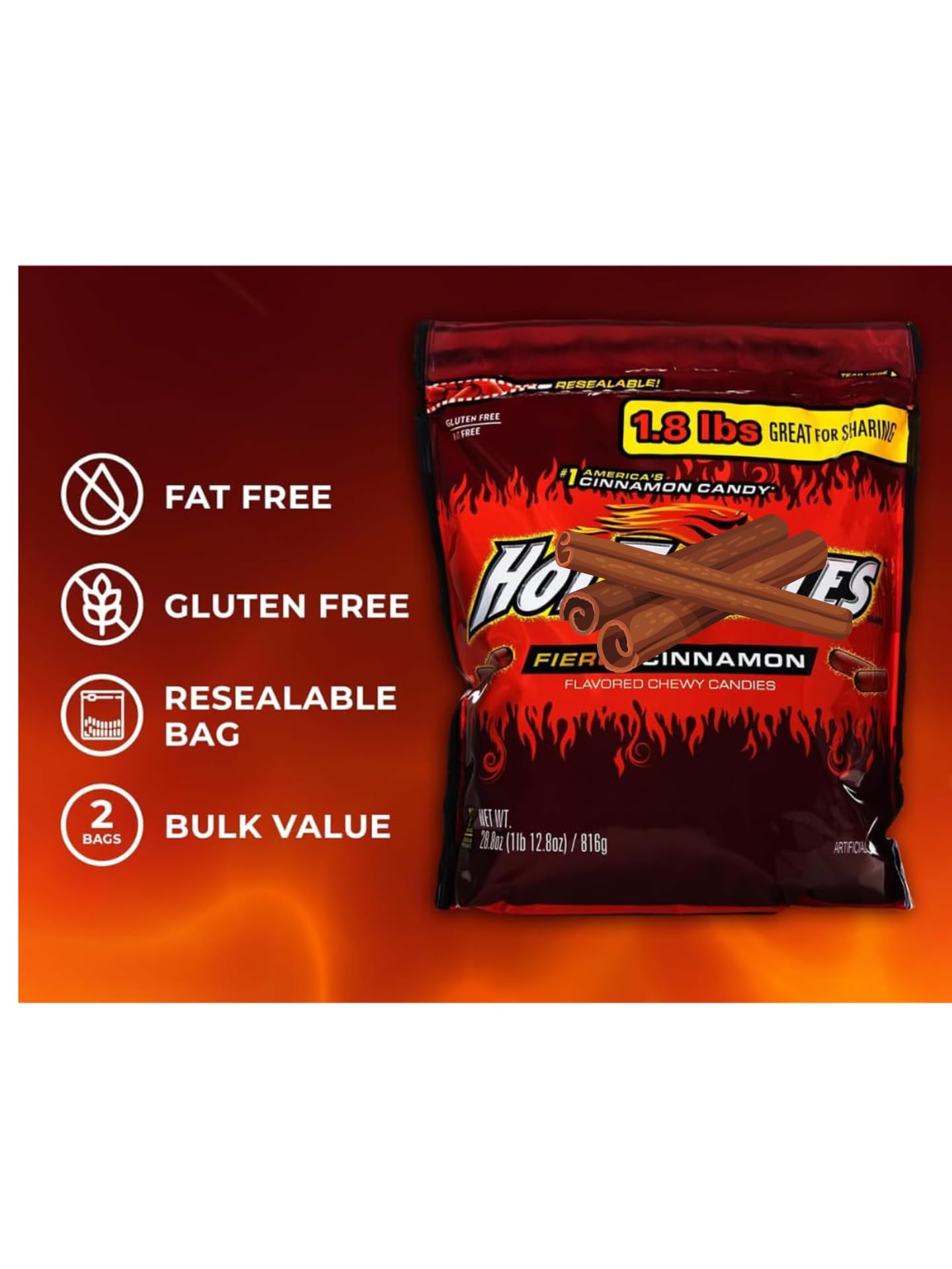 LiteZout Hot Cinnamon Chewy Candy Bulk Bundle, 1.8LBS per bag! (2 pack), by