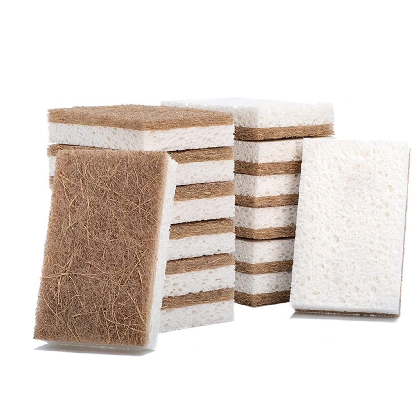 12 Pack Natural Cellulose Biodegradable Sponges, Non Scratch Kitchen Cleaning Sponge, Eco Friendly Coconut Fiber and Wood Cellulose Scrubber Sponge