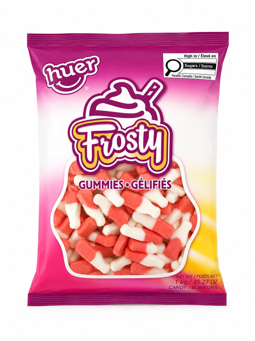 HUER Strawberry Frosty Bottles Candy, 1kg/2.2lb