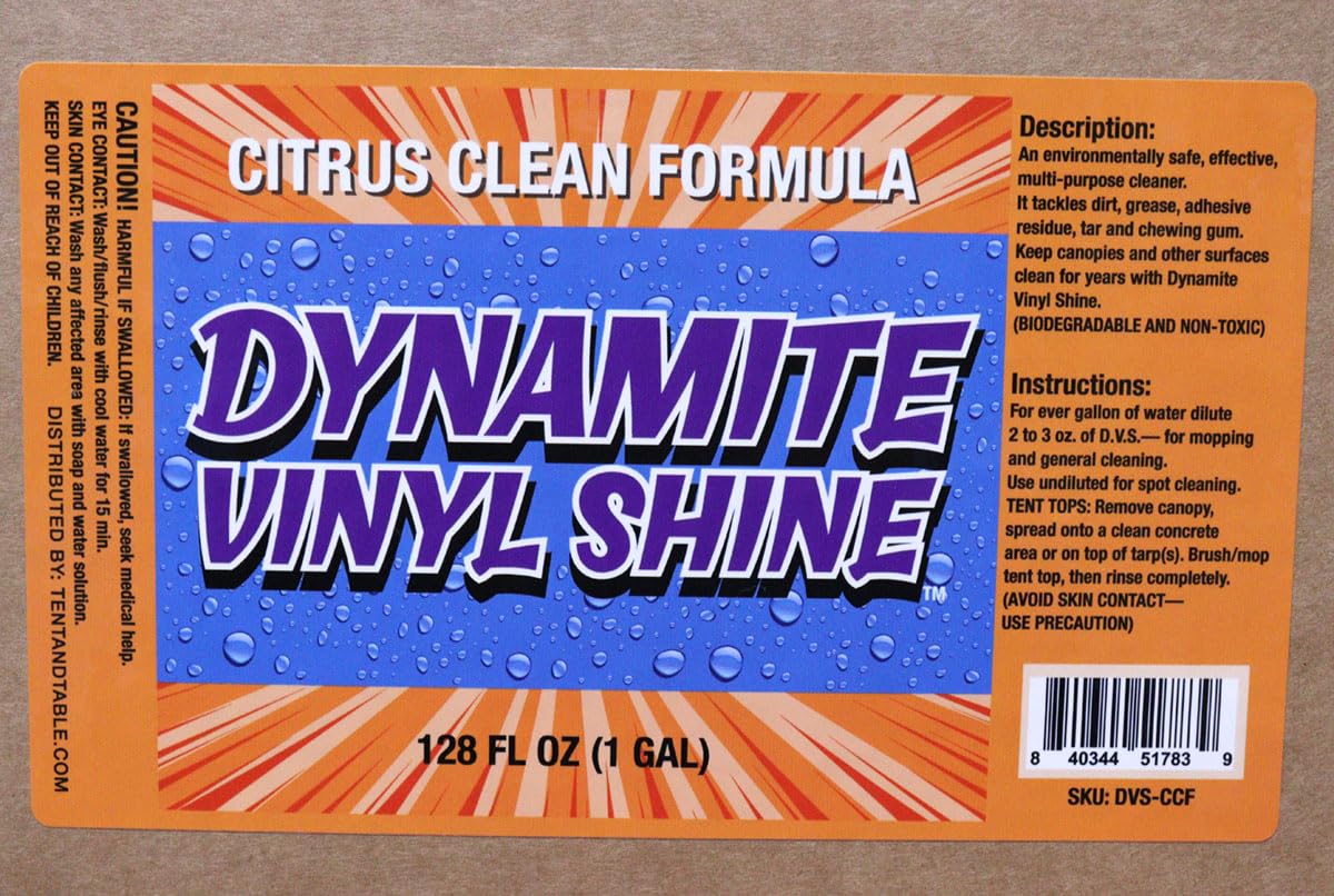 TentandTable Dynamite Vinyl Shine Citrus Cleaner for Party Tents, Inflatables, Bounce Houses, Water Slides - Multi-Surface Stain and Grime Remover