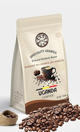 East African Coffees Uganda Espresso Blend - 70% Arabica 30% Robusta Medium Roast Ground Coffee, Bold Crema, Full Body, Single Origin Uganda, 8 oz