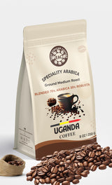 East African Coffees Uganda Espresso Blend - 70% Arabica 30% Robusta Medium Roast Ground Coffee, Bold Crema, Full Body, Single Origin Uganda, 8 oz
