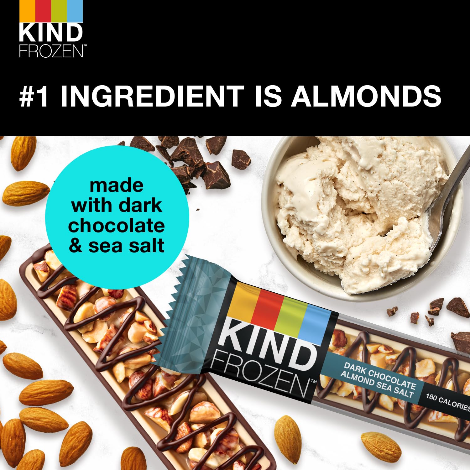 KIND FROZEN Plant Based Frozen Treat Bar, Dark Chocolate Almond Sea Salt & Nut Treat Bars, 5 Pack, 1.6 Oz Bars