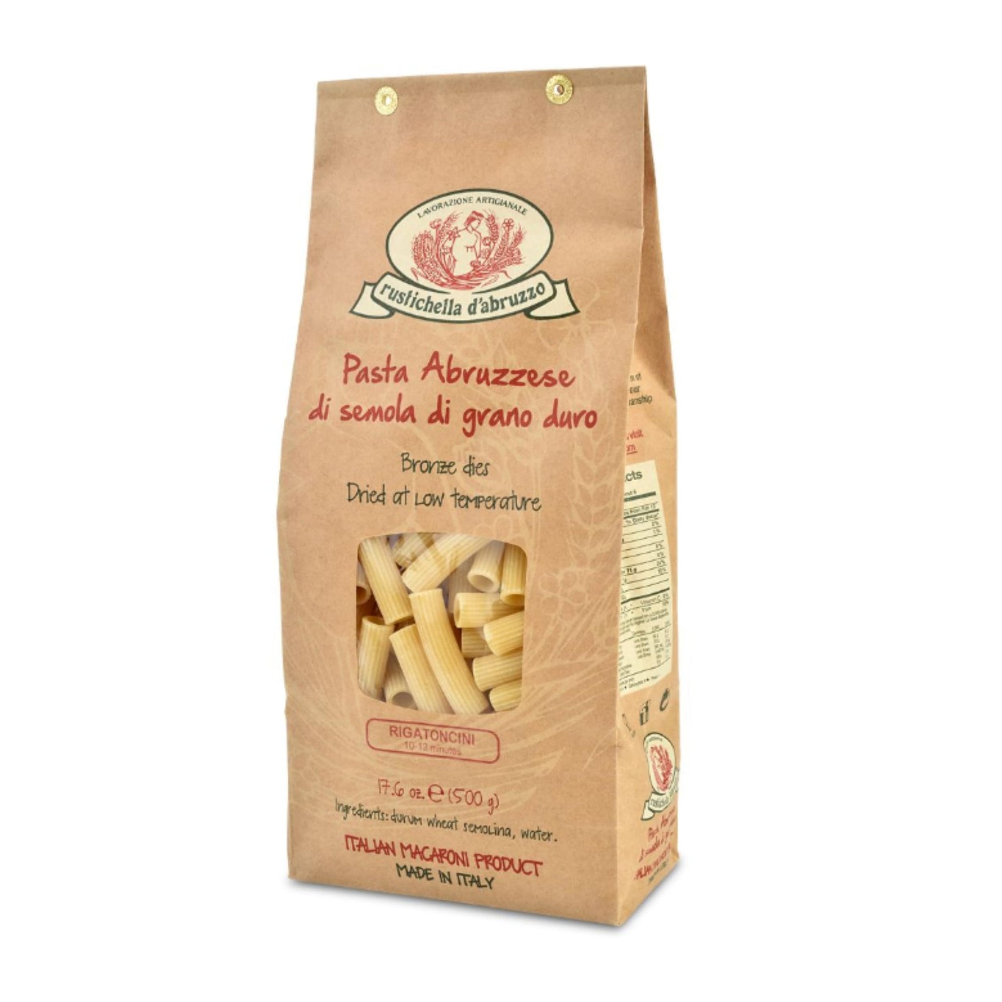 Rustichella d'Abruzzo Rigatoncini - 500g Classic Ridged Italian Pasta Tubes - Ideal for Spicy Tomato Sauces & Roman Gricia - Authentic Durum Wheat