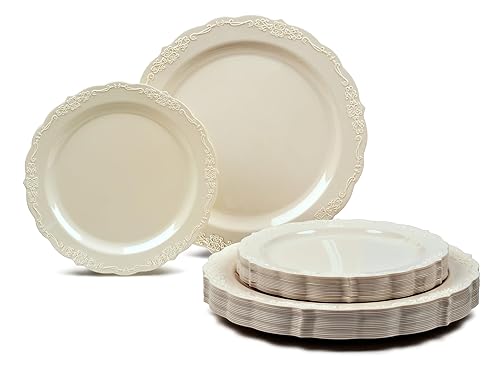 OCCASIONS 50 Piece Plastic Plates Set for 25 Guests - Premium Disposable Dinner & Dessert Plates, Elegant Party & Wedding Tableware, BPA-Free, 10"