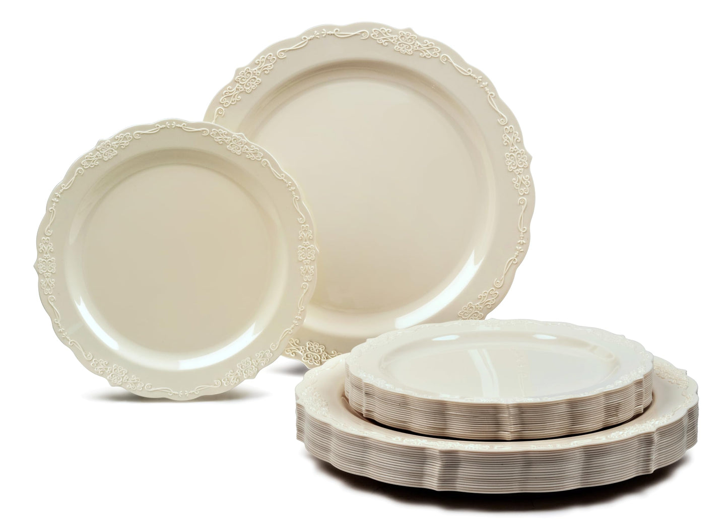 " OCCASIONS " 120 Plates Pack,(60 Guests) Vintage Wedding Party Disposable Plastic Plates Set -60 x 10'' Dinner + 60 x 7.5'' Salad/Dessert (Verona
