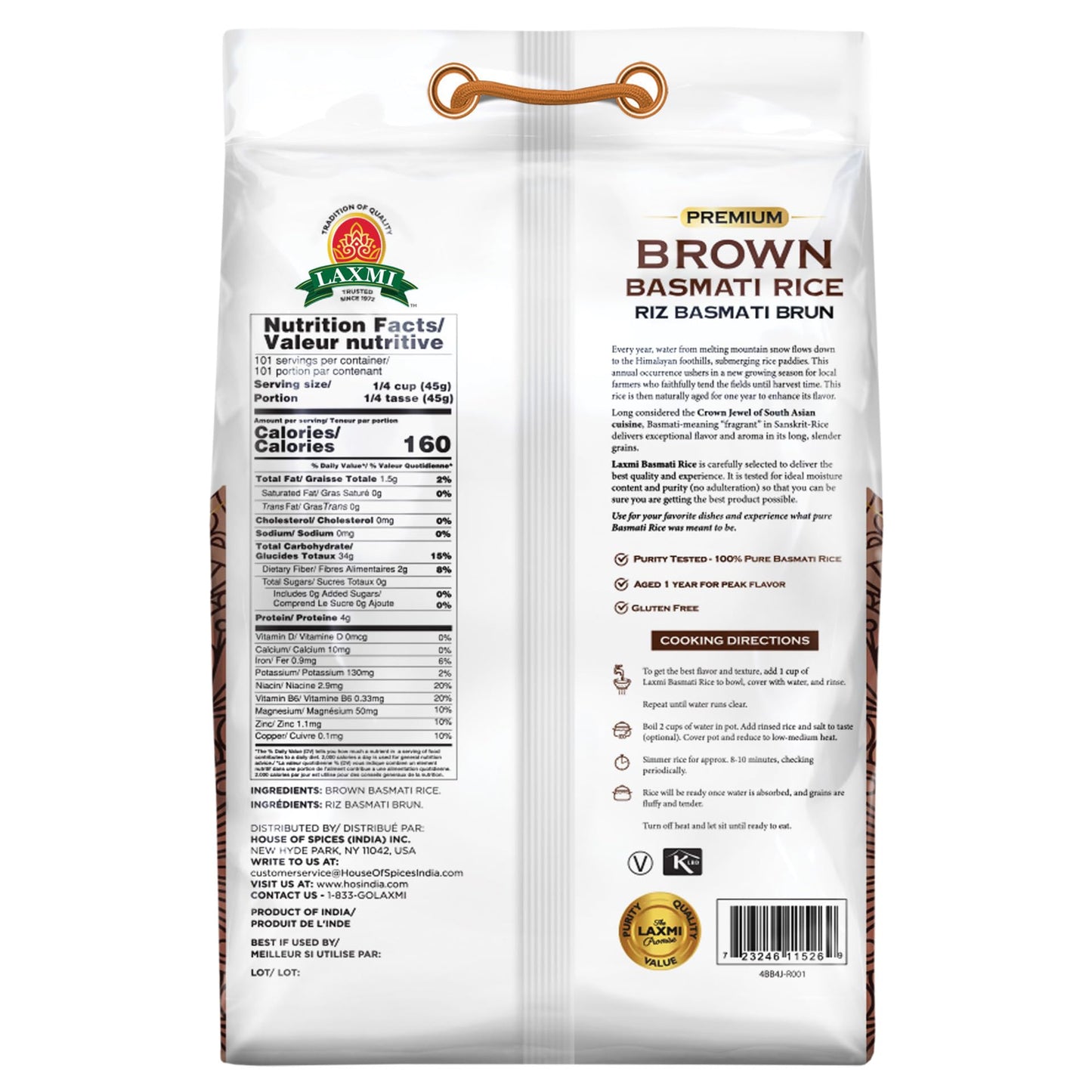 LAXMI BROWN BASMATI RICE 10 LB (NONGMO)