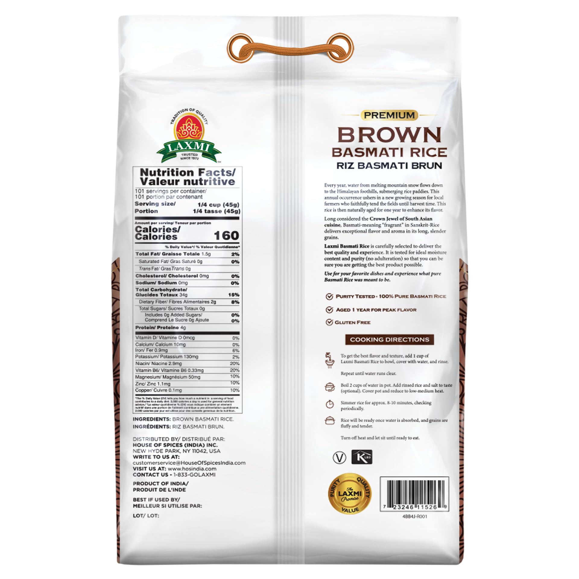 LAXMI BROWN BASMATI RICE 10 LB (NONGMO)