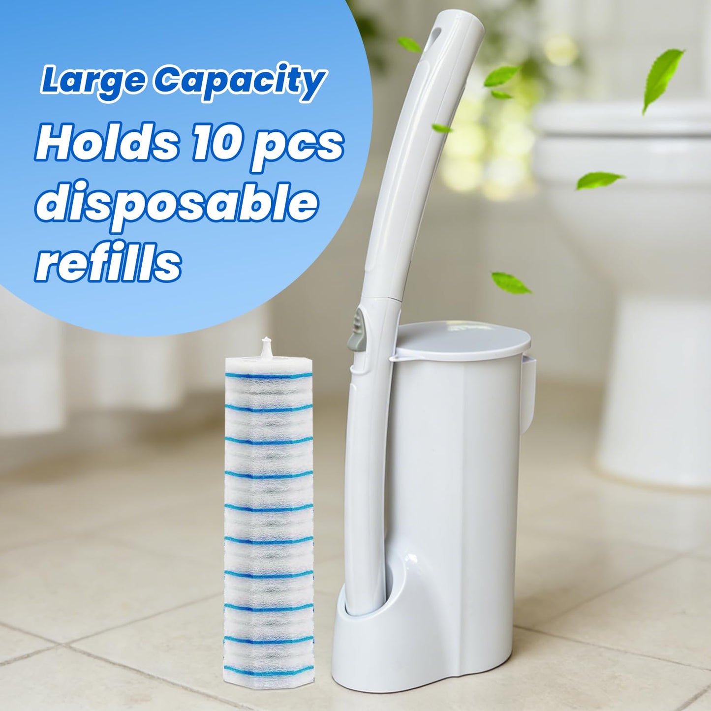 40 Disposable Toilet Brush Replacement Pads, Wall Mounted Toilet Holder Set Toilet Cleaning System Starter Kit, Toilet Stick Pads (White)