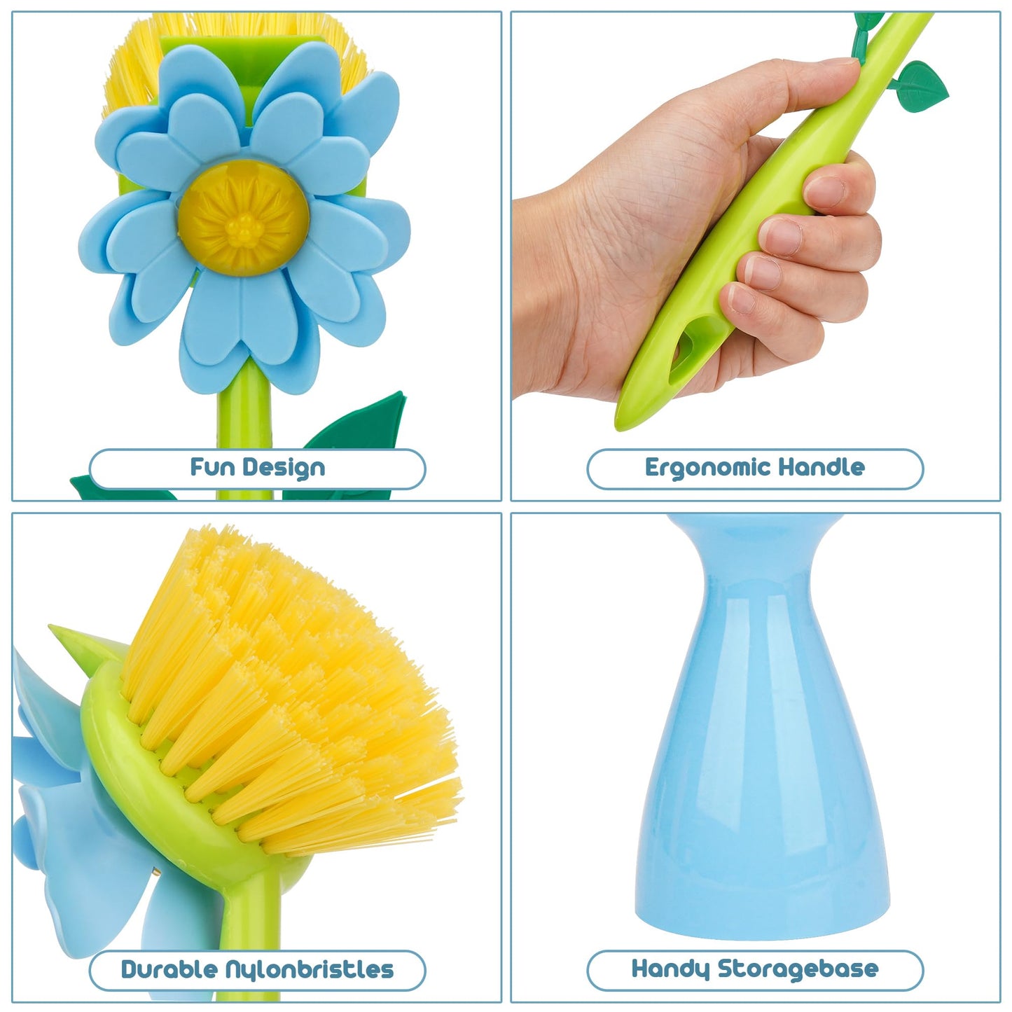 Biiange Long Handle Flower Pot Brush, Florganic Dish Brush with Vase, Long Handle Dish Brushs Kitchen, for Cleaning Pot Pan Sink Kitchen Supplies