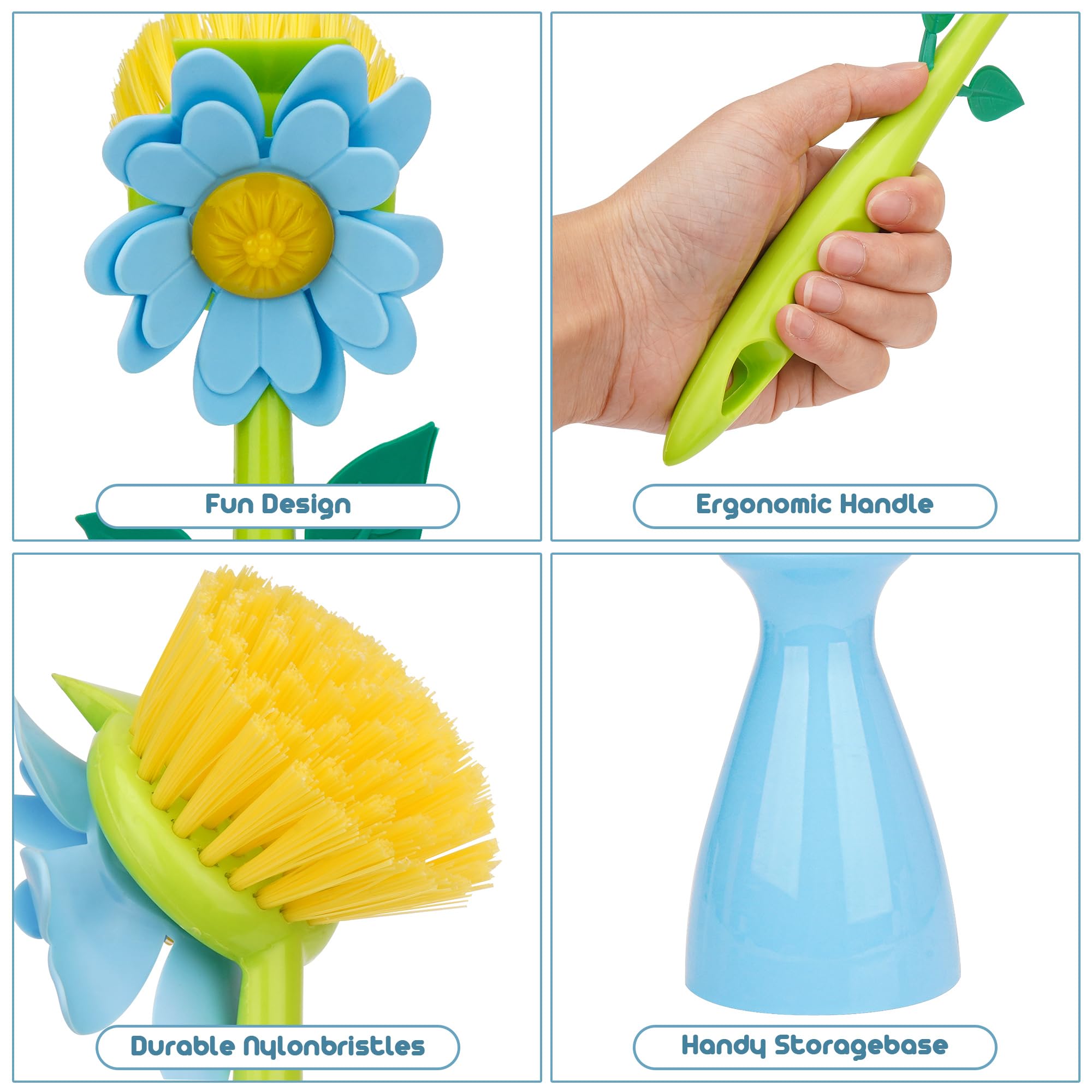 Biiange Long Handle Flower Pot Brush, Florganic Dish Brush with Vase, Long Handle Dish Brushs Kitchen, for Cleaning Pot Pan Sink Kitchen Supplies