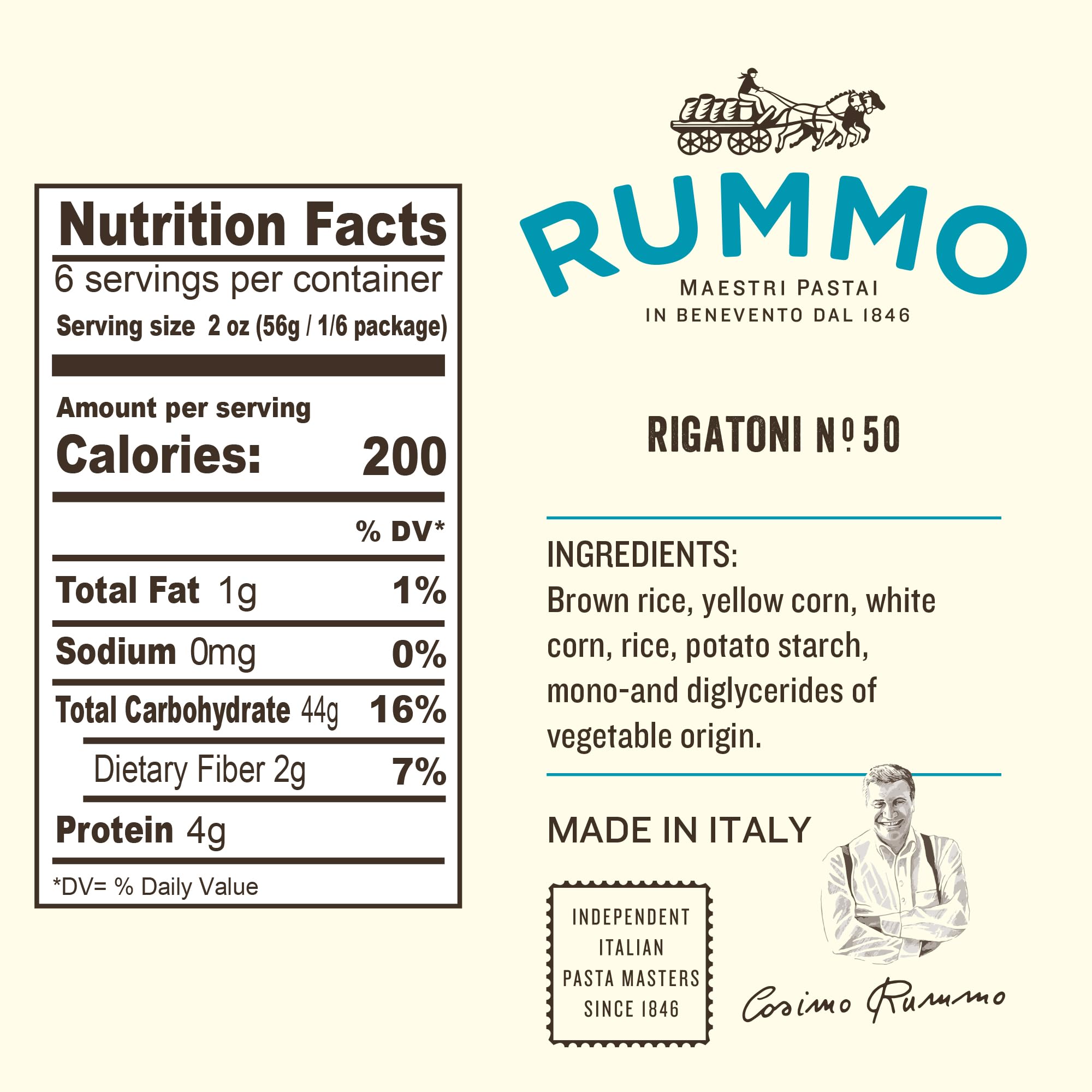 Rummo Gluten Free Rigatoni N.50 - Gluten Free Pasta, Made with Corn & Rice, Rigatoni Pasta Noodles, Pasta from Italy - 12 Ounce (Pack of 1)